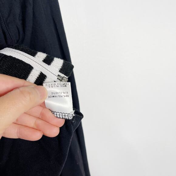 Theory Womens Small S Black Knit Bomber Jacket Full Zip Ribbed Stripe Detail - Picture 7 of 7